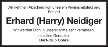 Traueranzeige von Erhard Neidiger von Pegnitz-Zeitung
